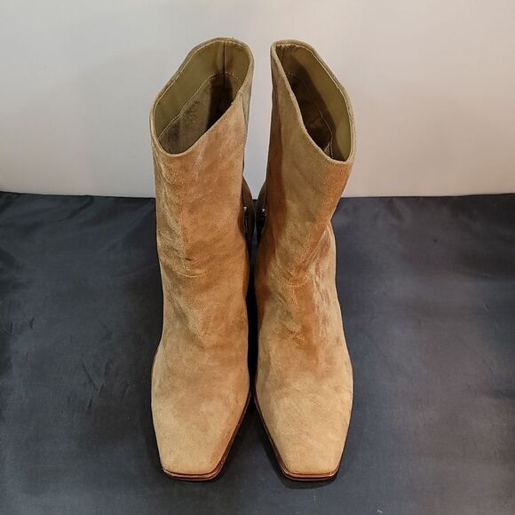 VINCE CAMUTO DANTANIA MID CALF SQUARE TOE BLOCK HEEL SUEDE BOOT - Picture 2 of 16